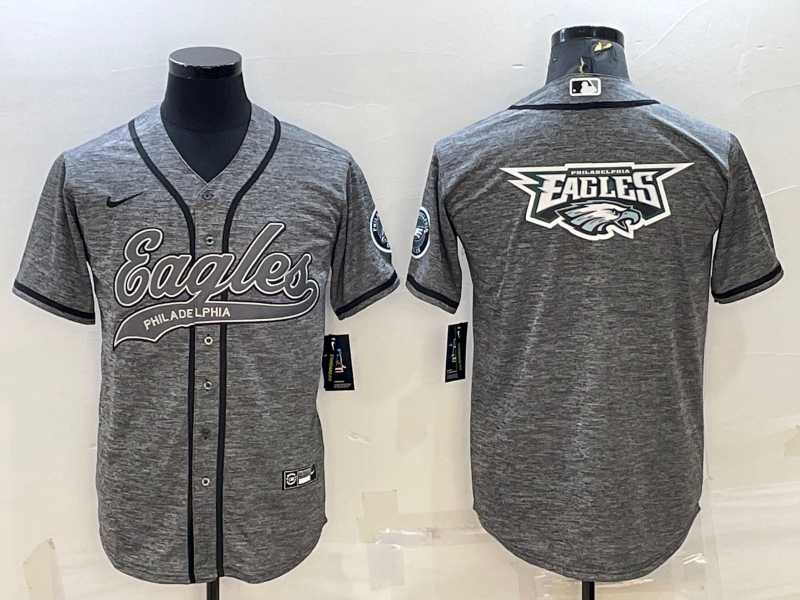 Mens Philadelphia Eagles Grey Team Big Logo With Patch Cool Base Stitched Baseball Jersey